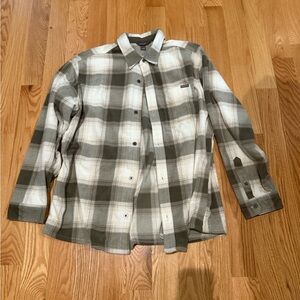 Eddie Bauer Gray and White Casual Fleece Button Down Shirt